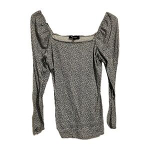 Square Neck Long Sleeve Top with Flower Details